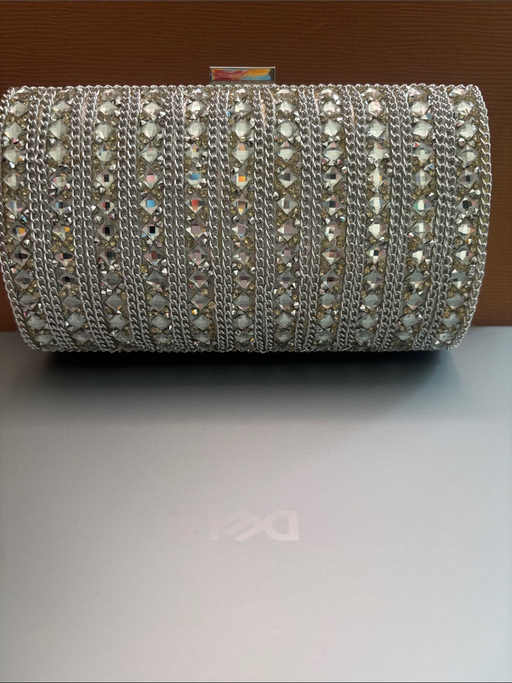 INC International Concepts Silver Crystal-Embellished Evening Clutch